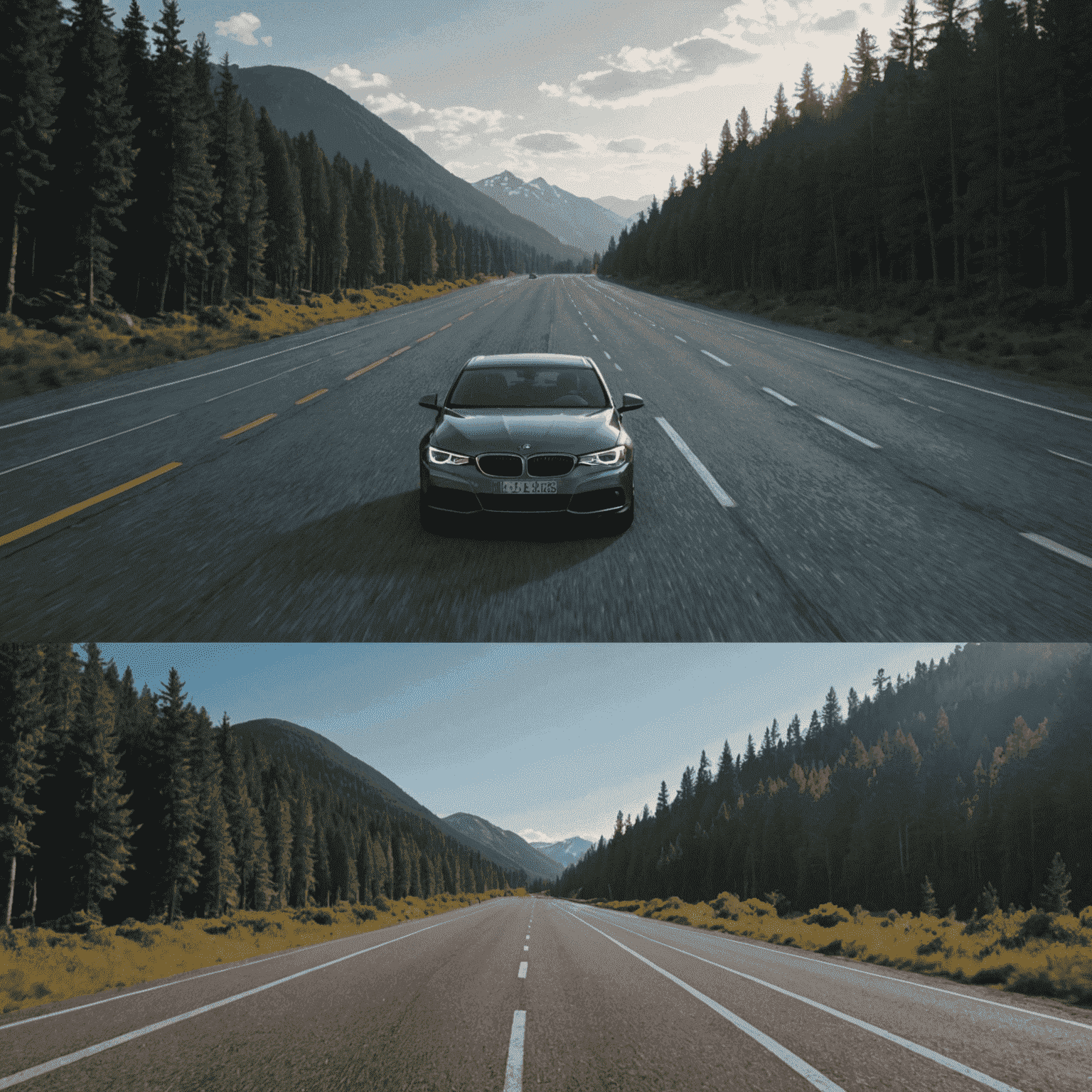 A split-screen image showing a before and after CGI scene from a blockbuster movie, demonstrating the stark difference between raw footage and the final product with computer-generated elements