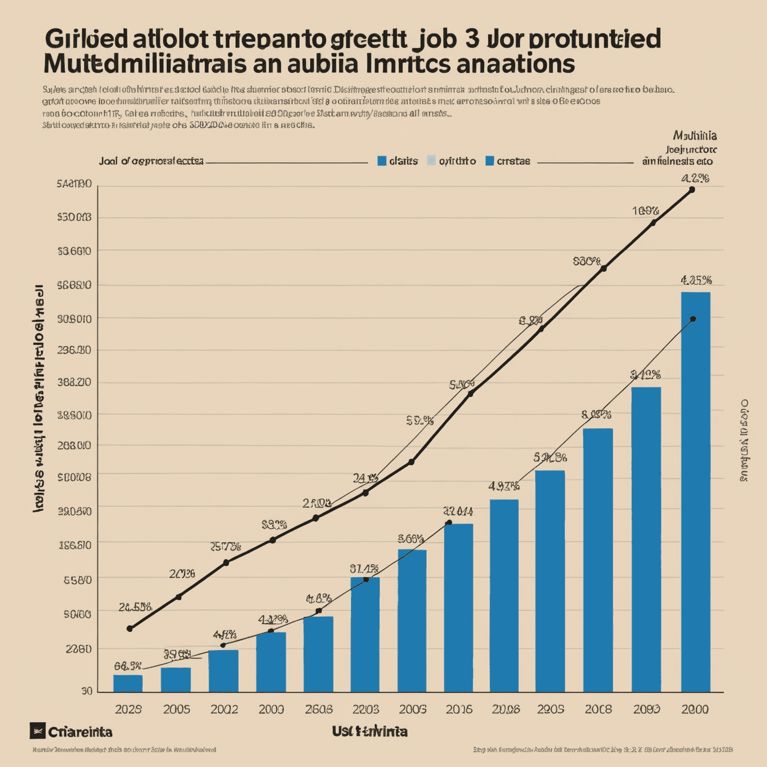 A graph showing the projected job growth for multimedia artists and animators in the United States from 2020 to 2030, with an upward trend line